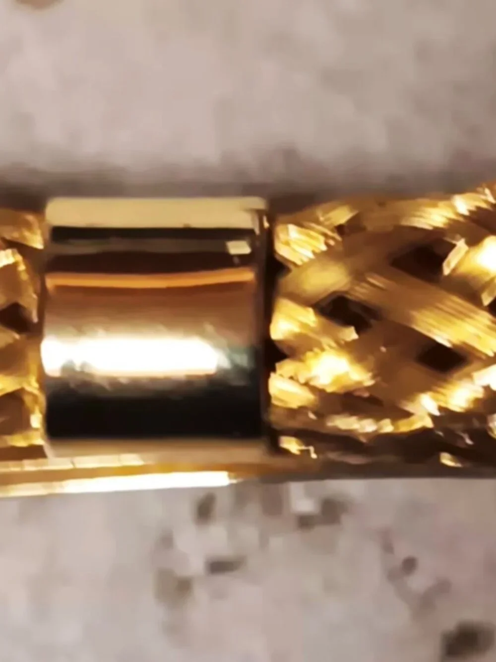 1970'S Vintage France (stamped) hair barrette, gold tone woven metal slim bow.